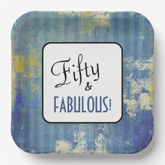 Vintag Blue Denim Fifty & FABULOUS! 50. Geburtstag Pappteller (Vorderseite)