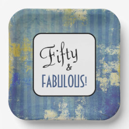 Vintag Blue Denim Fifty & FABULOUS! 50. Geburtstag Pappteller