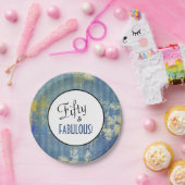 Vintag Blue Denim Fifty & FABULOUS Geburtstag Pappteller (Party)