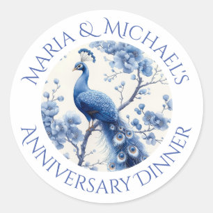 Vintag Blue Dutch Chinoiserie Flora und Fauna Runder Aufkleber