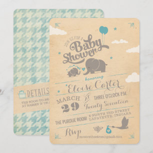 Vintag Blue Elephant Baby Shower Einladungen
