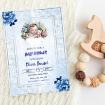 Vintag Blue Floral Baby Dusche Einladung