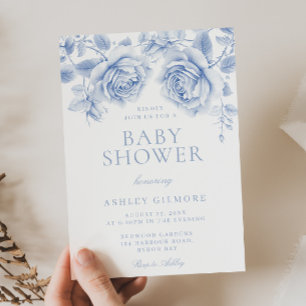 Vintag Blue Floral Boy oder Girl Baby Dusche Einladung