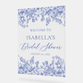 Vintag Blue Floral Brautparty Begrüßungszeichen Acrylschild (Winkel)