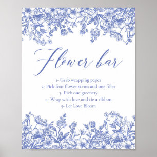 Vintag Blue Floral Brautparty Blume Bar Sign Poster