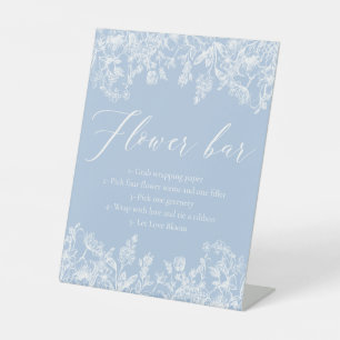 Vintag Blue Floral Brautparty Blume Bar Sign Sockelschild