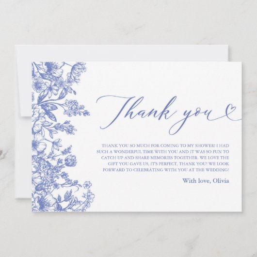 Vintag Blue Floral Brautparty Danke Karte (Vorderseite)