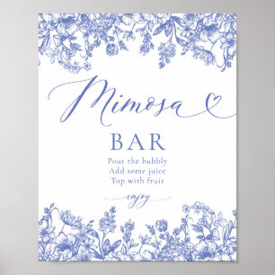 Vintag Blue Floral Brautparty Mimosa Bar Sign Poster