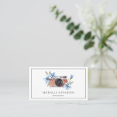 Vintag Blue Floral Camera QR Code Fotograf Visitenkarte (Stehend Vorderseite)