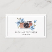 Vintag Blue Floral Camera QR Code Fotograf Visitenkarte (Vorderseite)