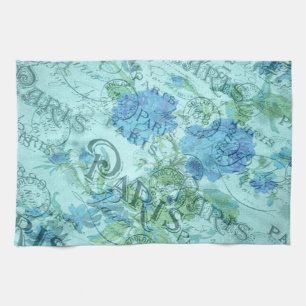 Vintag Blue Floral Französisch Paris Postmark Mus Geschirrtuch