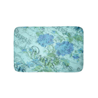 Vintag Blue Floral French Paris Postmark Muster Badematte