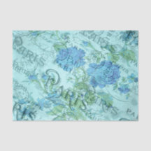 Vintag Blue Floral French Paris Postmark Muster