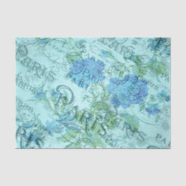 Vintag Blue Floral French Paris Postmark Muster Seidenpapier