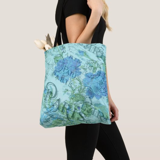 Vintag Blue Floral French Paris Postmark Muster Tasche (Von Nahem)