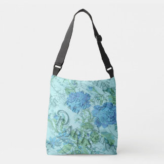 Vintag Blue Floral French Paris Postmark Muster Tragetaschen Mit Langen Trägern