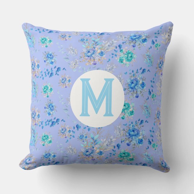 Vintag Blue Floral Monogram Kissen (Vorderseite)
