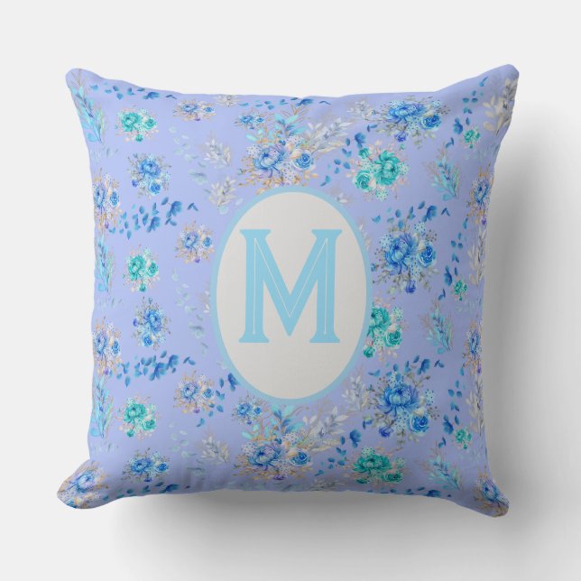 Vintag Blue Floral Monogram Kissen (Vorderseite)