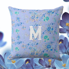 Vintag Blue Floral Monogram Kissen
