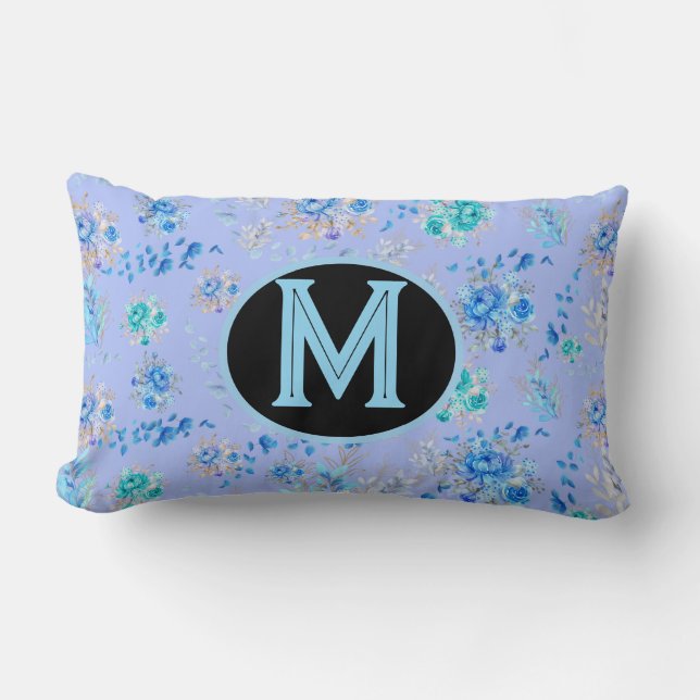 Vintag Blue Floral Monogram Lendenkissen (Vorderseite)