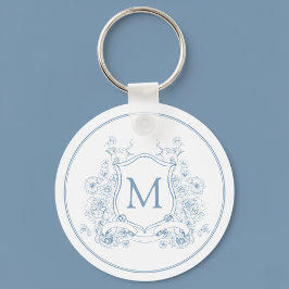 Vintag Blue Floral Monogram Schlüsselanhänger