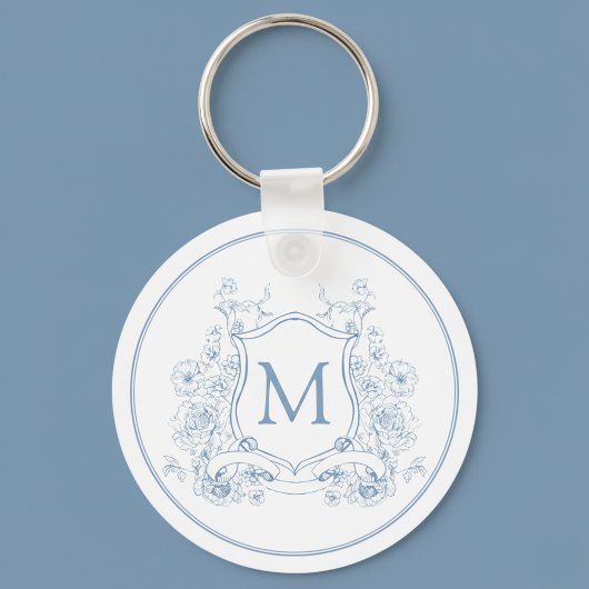 Vintag Blue Floral Monogram Schlüsselanhänger