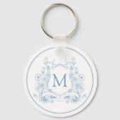 Vintag Blue Floral Monogram Schlüsselanhänger (Rückseite)