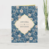 Vintag Blue Floral Muster QR Code Indische Hochzei Einladung (Vorderseite)