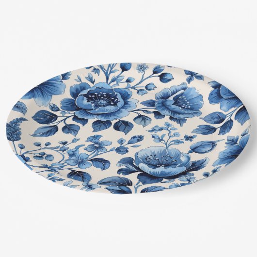 Vintag Blue Floral Pappteller (Schrägansicht)