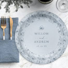 Vintag Blue Floral Pappteller