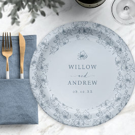 Vintag Blue Floral Pappteller