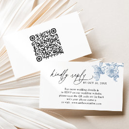 Vintag Blue Floral QR Code Wedding RSVP Visitenkarte