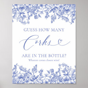 Vintag Blue Floral rät wie viele Corks Spielzeiche Poster