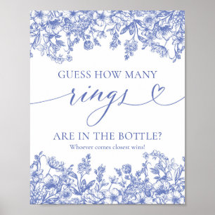 Vintag Blue Floral rät, wie viele Rings Game Sign Poster