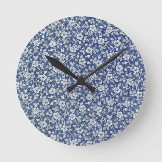 Vintag Blue Floral Runde Wanduhr (Vorderseite)