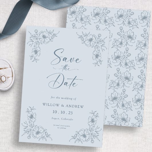 Vintag Blue Floral Save The Date
