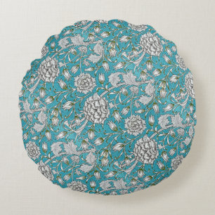 Vintag Blue Floral Silver Foliage Blume Rundes Kissen