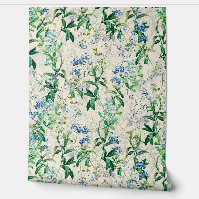 Vintag Blue Floral Tapete (Abrollen)