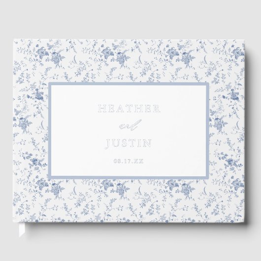 Vintag Blue Floral Toile Classic Wedding Gästebuch (Vorderseite)