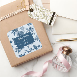 Vintag Blue Floral Toile Geburtstag Quadratischer Aufkleber