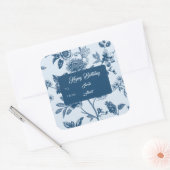 Vintag Blue Floral Toile Geburtstag Quadratischer Aufkleber (Umschlag)