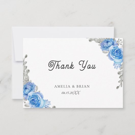Vintag Blue Floral Wedding Dankeschön Card Dankeskarte (Vorderseite)