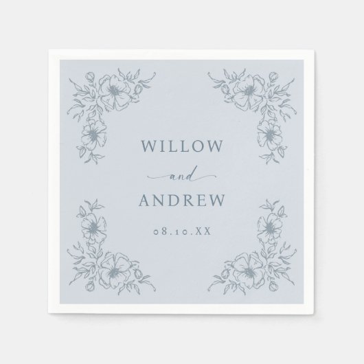 Vintag Blue Floral Wedding Serviette (Vorderseite)