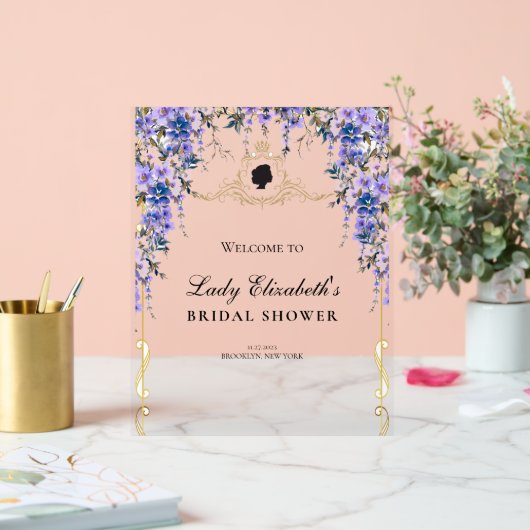 Vintag Blue Florals Bridgerton Brautparty Acrylschild (Hochzeit)