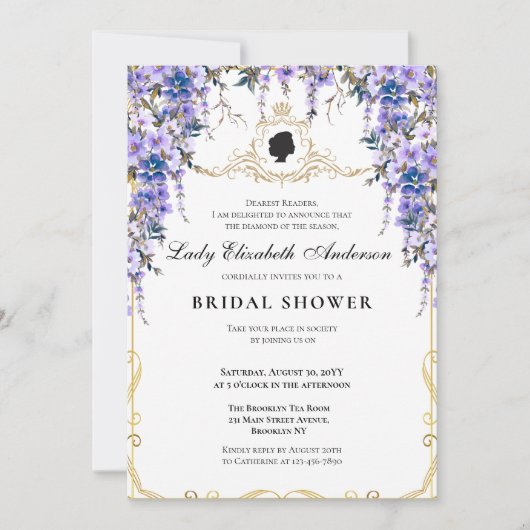 Vintag Blue Florals Bridgerton Brautparty Einladung (Vorderseite)