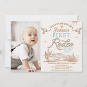 Vintag Blue Foto First Rodeo 1. Geburtstag Einladung (Vorderseite)