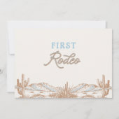 Vintag Blue Foto First Rodeo 1. Geburtstag Einladung (Rückseite)