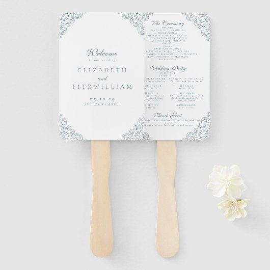 Vintag Blue Frame Elegante Script Hochzeitsprogram Fächer (Vorne und Hinten)