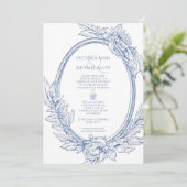 Vintag Blue French Elegante Wedding Einladung (Stehend Vorderseite)