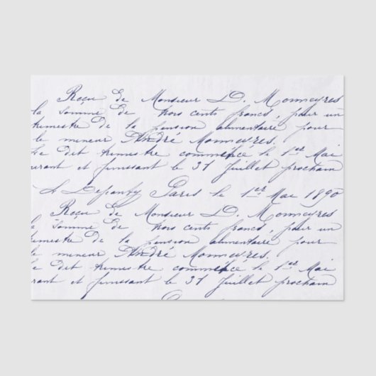Vintag Blue French Script Handwriting Cursive Seidenpapier (Vorderseite)
